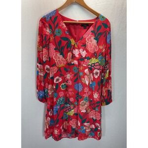 J. Crew Retro-Vibe Floral V-Neck Long Sleeve Red Mini Dress Size 6 Spring Light